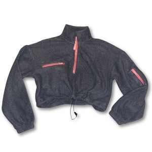 Gray Fleece Quarter Zip Cropped with Adjustable Waistline